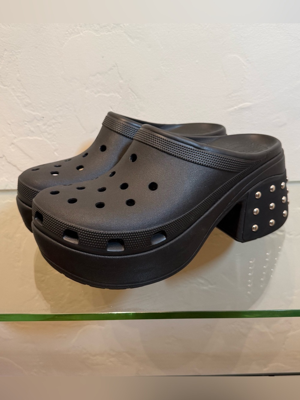 Crocs Black Platform Clogs with Studded Heel – Brand New